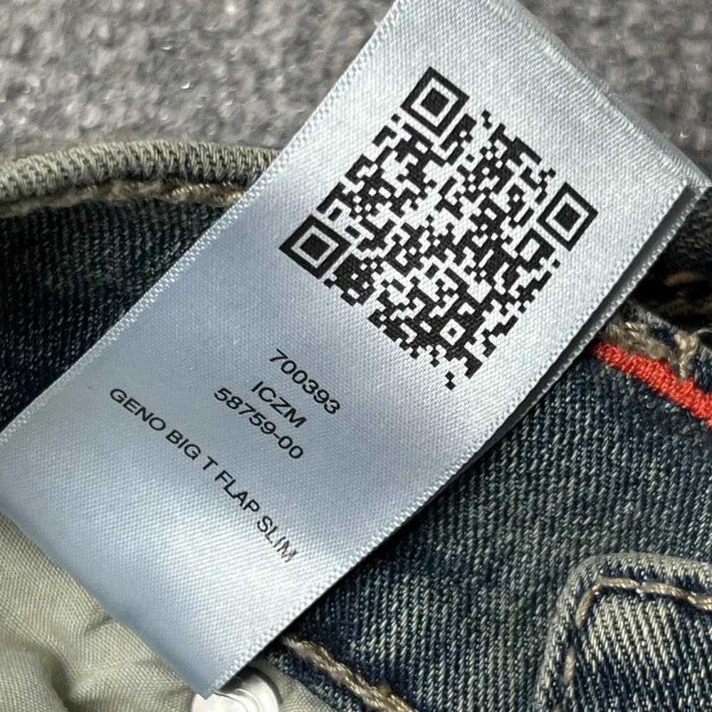 True Religion Jeans Mens 31x32 Blue Geno Big T Flap Slim Stretch Zip Fly